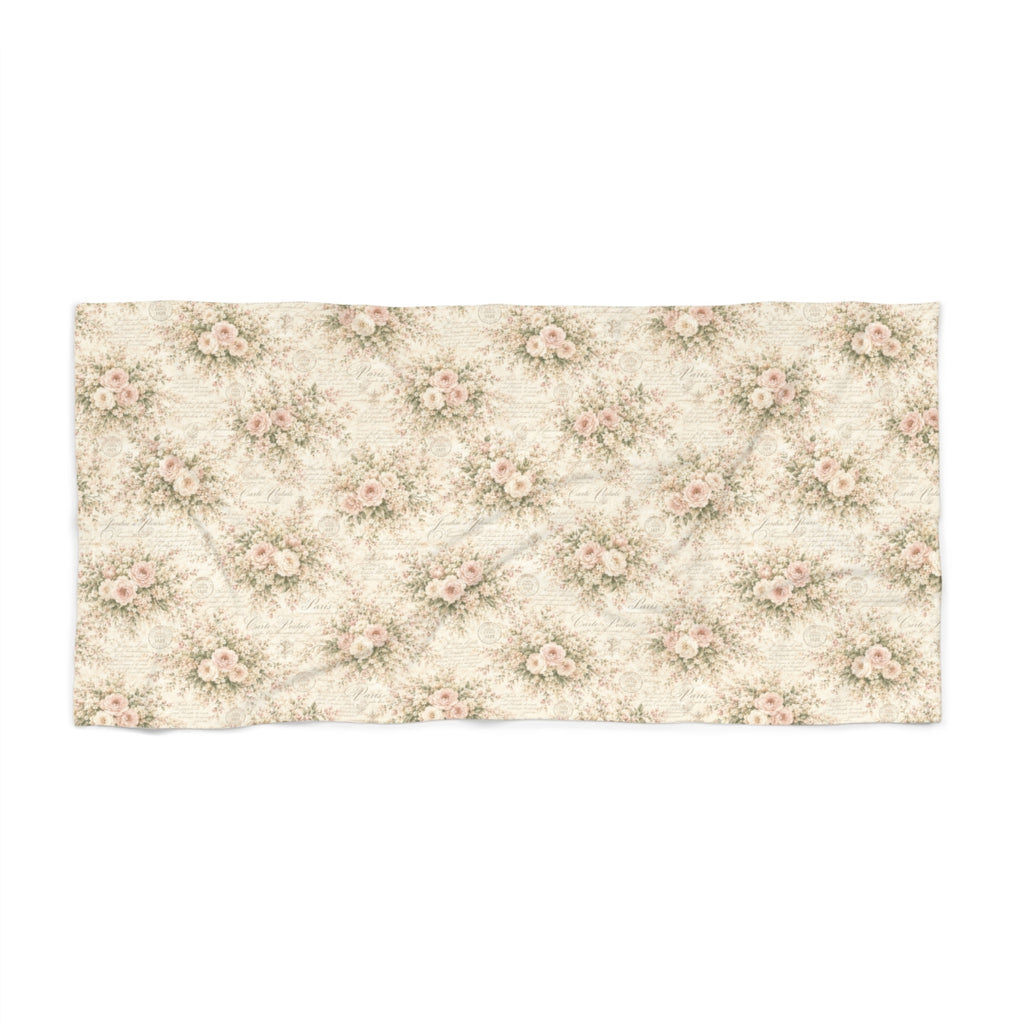 Love Letter Chateau 5-Piece French Country Bathroom Set , Floral Shower Curtain, Memory Foam Bath Mat, Bath Towel, Hand Towel & Washcloth