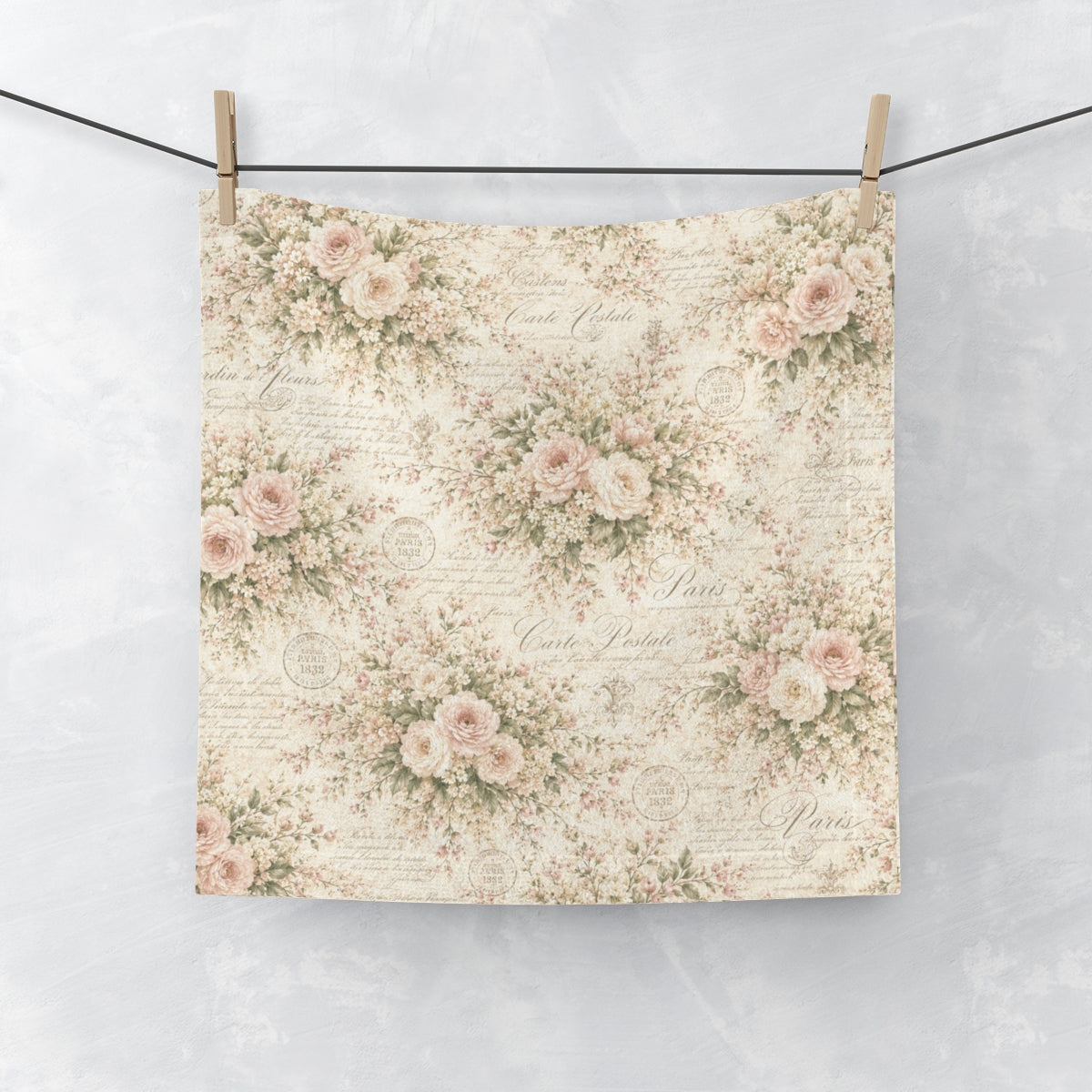 Love Letter Chateau 5-Piece French Country Bathroom Set , Floral Shower Curtain, Memory Foam Bath Mat, Bath Towel, Hand Towel & Washcloth