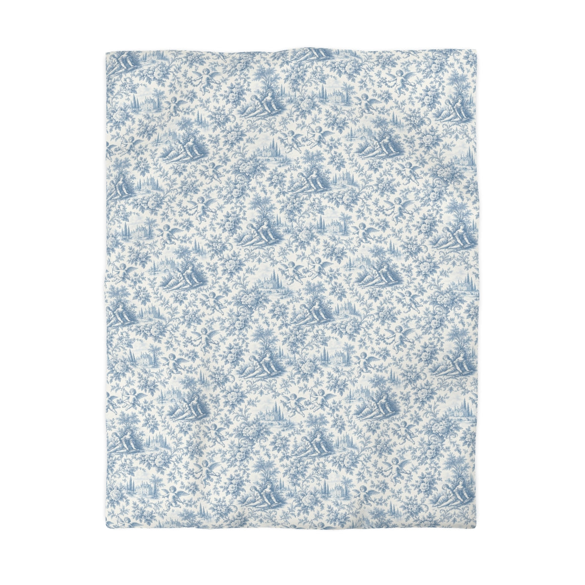 Powder Blue Chateau Toile Comforter or Duvet Set – French Country Cherub, Rose & Manor Bedding