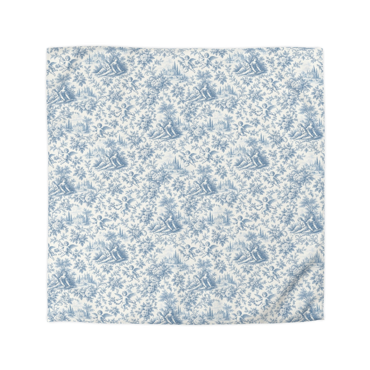 Powder Blue Chateau Toile Comforter or Duvet Set – French Country Cherub, Rose & Manor Bedding