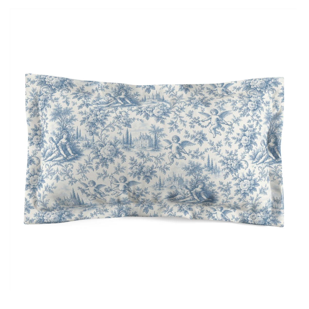 Powder Blue Chateau Toile Comforter or Duvet Set – French Country Cherub, Rose & Manor Bedding
