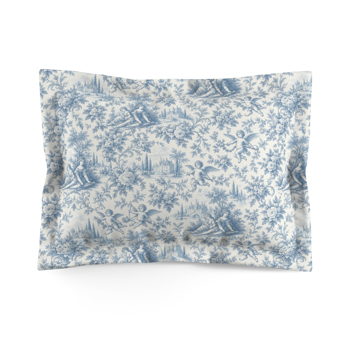 Powder Blue Chateau Toile Comforter or Duvet Set – French Country Cherub, Rose & Manor Bedding