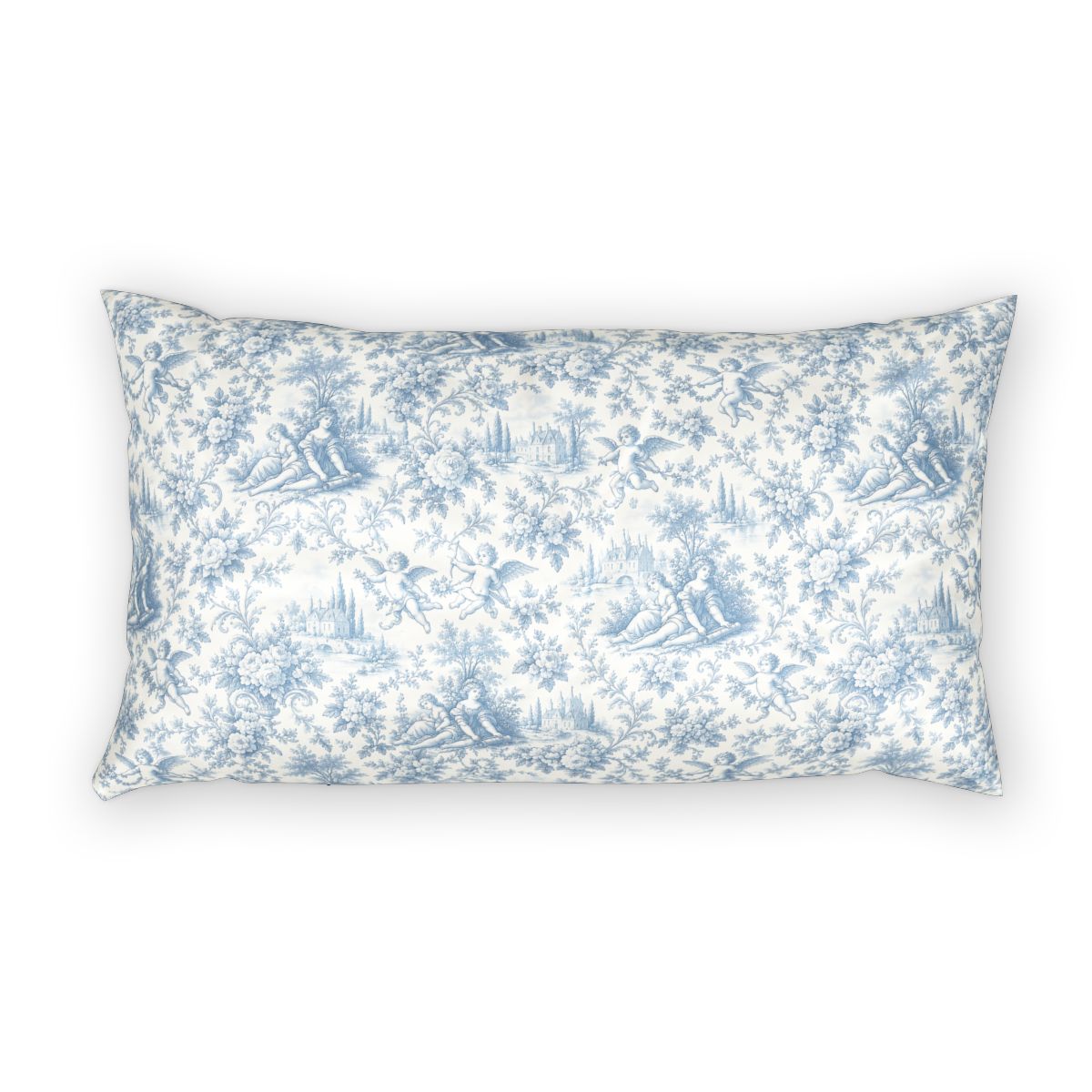 Powder Blue Chateau Toile Comforter or Duvet Set – French Country Cherub, Rose & Manor Bedding