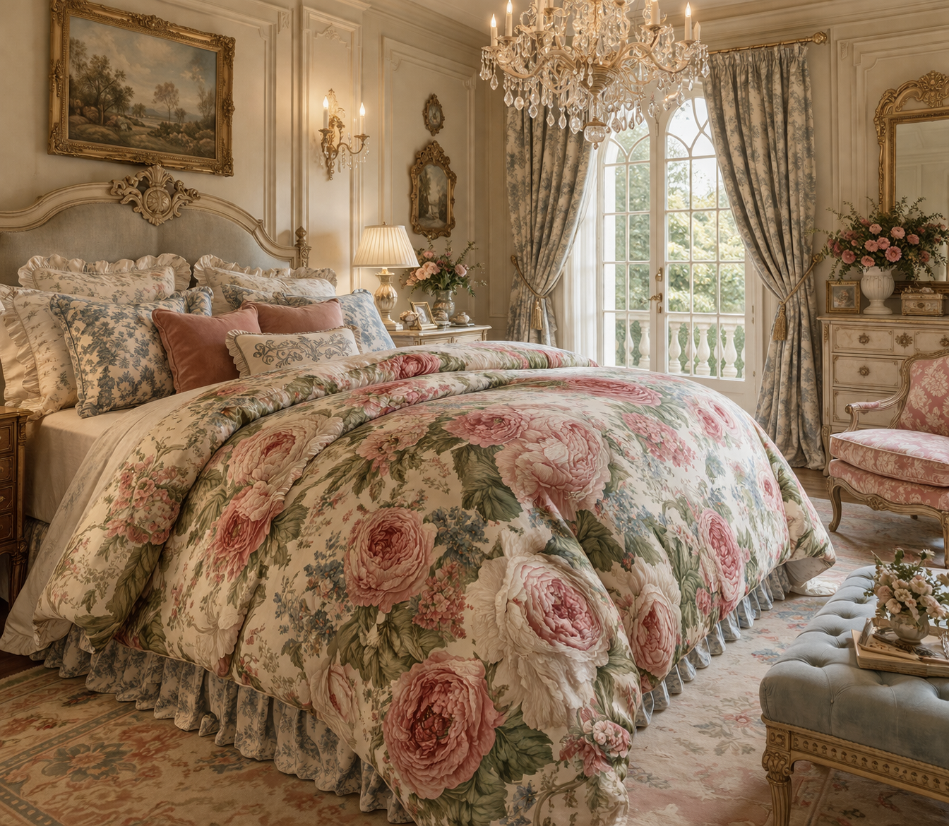 Chateaucore Soft Pink Peonies Roses Duvet Cover Set Floral Vintage Style Bedding Shabby Chic Victorian Queen King Twin French Romantic Bed