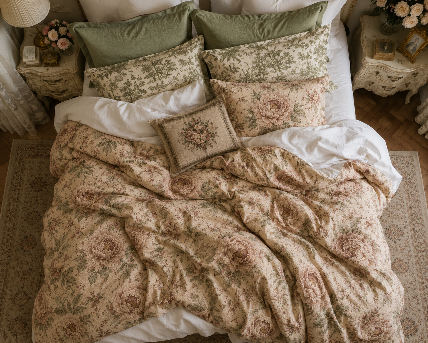 Vintage Peony Comforter Set, Chateaucore Bedding, Cottagecore Floral, French Country Bedroom Decor, Romantic Heirloom Bedspread