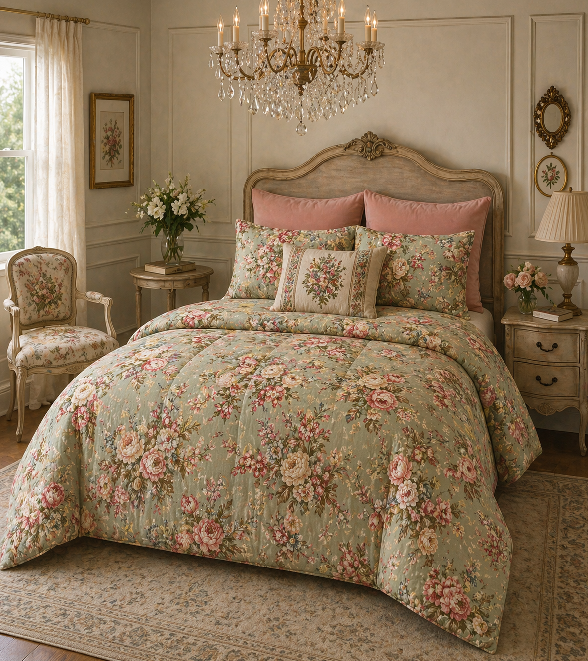 Antique Style Rose Woven Pillow and Cover, Vintage French Country Throw Pillow, Victorian Gift for Wedding Housewarming, Chateaucore Layering Decor
