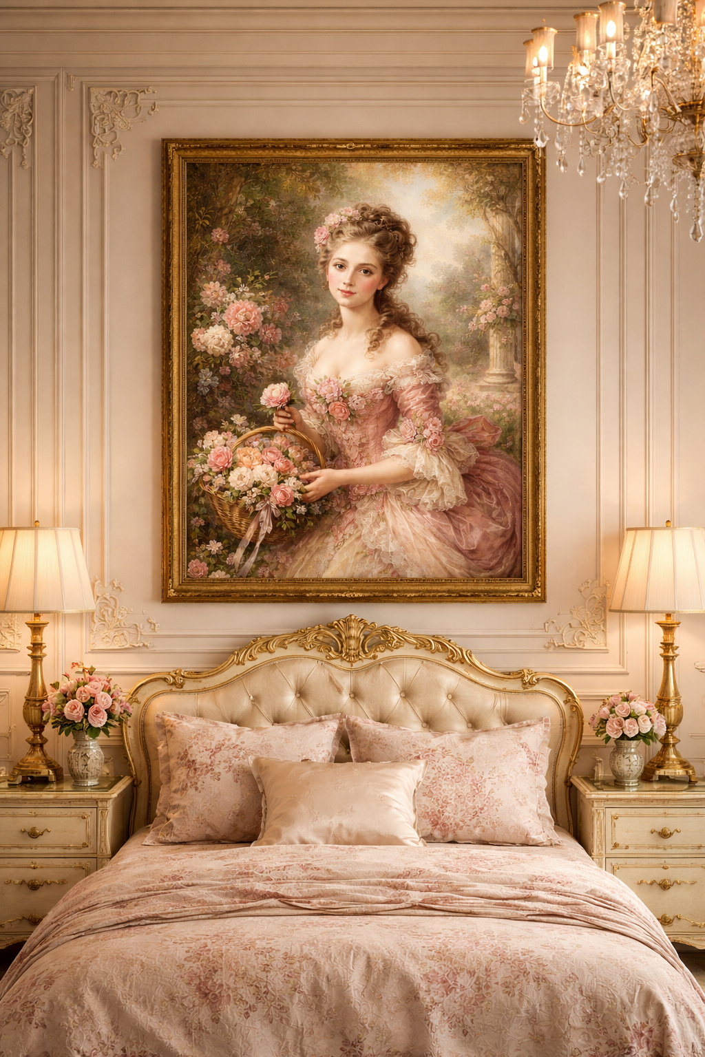 Victorian Pink Lady Roses Canvas Wall Art Print, Feminine Wall Hanging Decor, Vintage 1800's Ladies, Home Decor, Gift for Her, Elegant Art