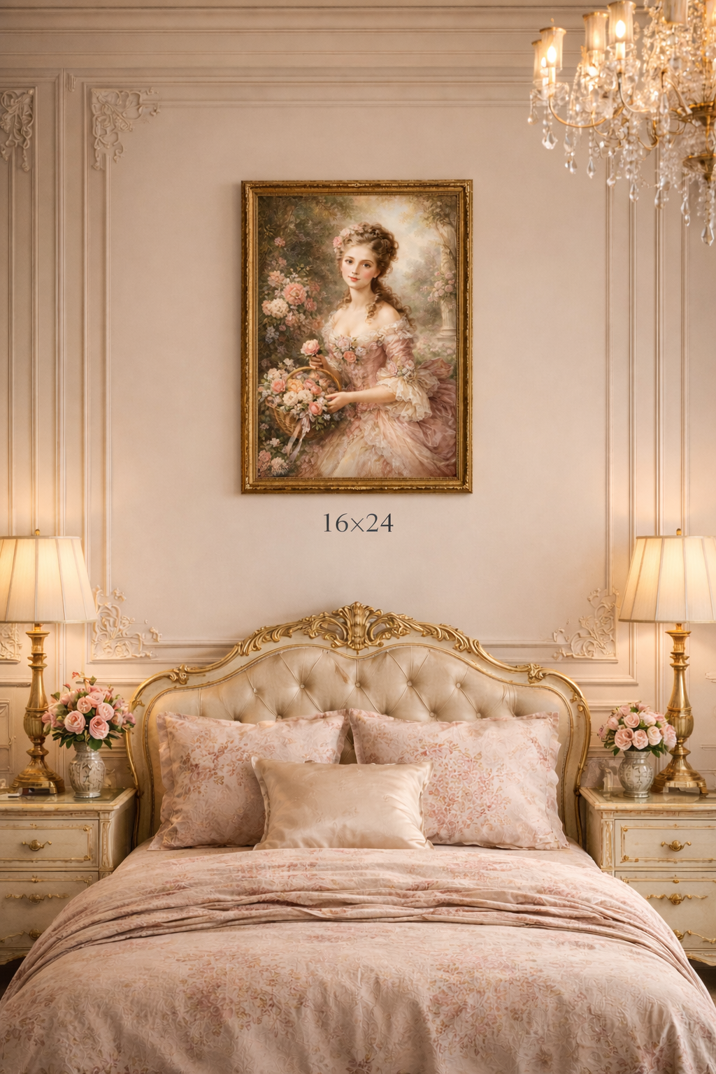 Victorian Pink Lady Roses Canvas Wall Art Print, Feminine Wall Hanging Decor, Vintage 1800's Ladies, Home Decor, Gift for Her, Elegant Art