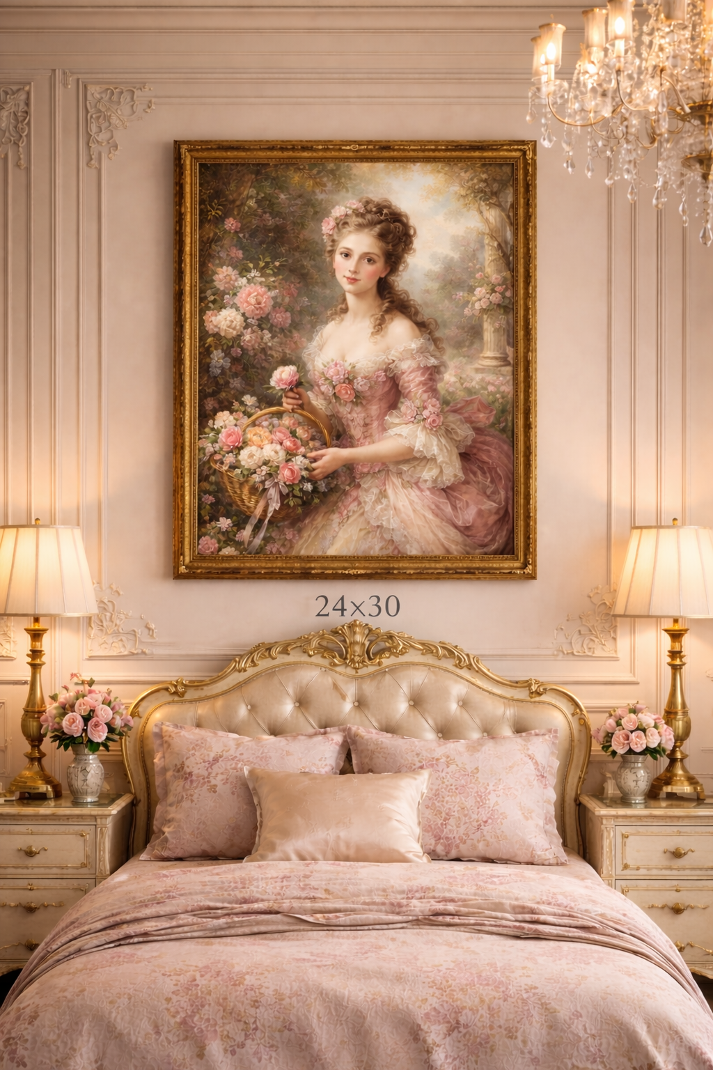 Victorian Pink Lady Roses Canvas Wall Art Print, Feminine Wall Hanging Decor, Vintage 1800's Ladies, Home Decor, Gift for Her, Elegant Art