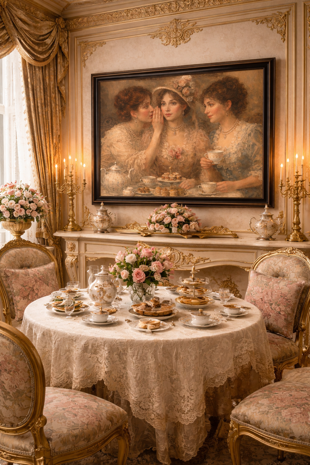 Vintage Ladies Tea Party Canvas Wall Art Print, Feminine Wall Hanging Decor, Victorian 1800's Ladies, Home Decor, Gift for Her, Elegant Art