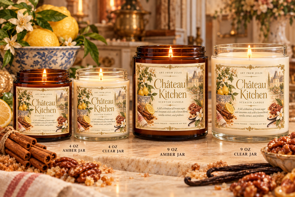 Château Kitchen Jar Scented Candle, Comfort Spice Brown Sugar, Cinnamon, Vanilla & Praline French Country Scented Candle Lemons