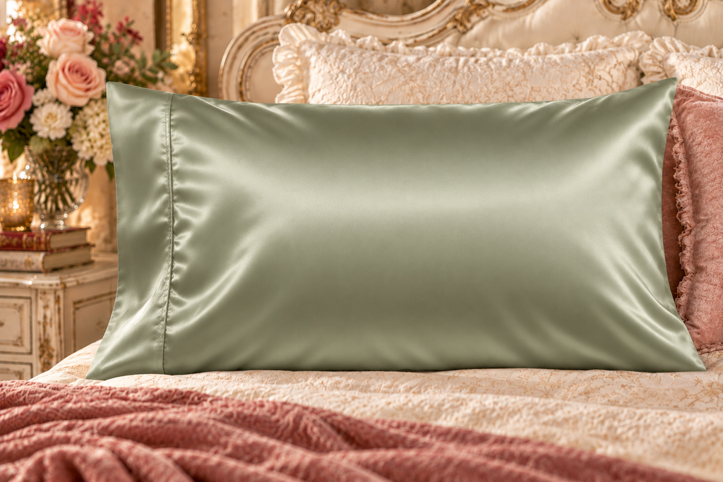 Sage Satin Pillowcase - Olive Green Beauty Hair Protecting Pillowcase, Luxury Rich Bedding Pillow Case, Shabby Chic French Country