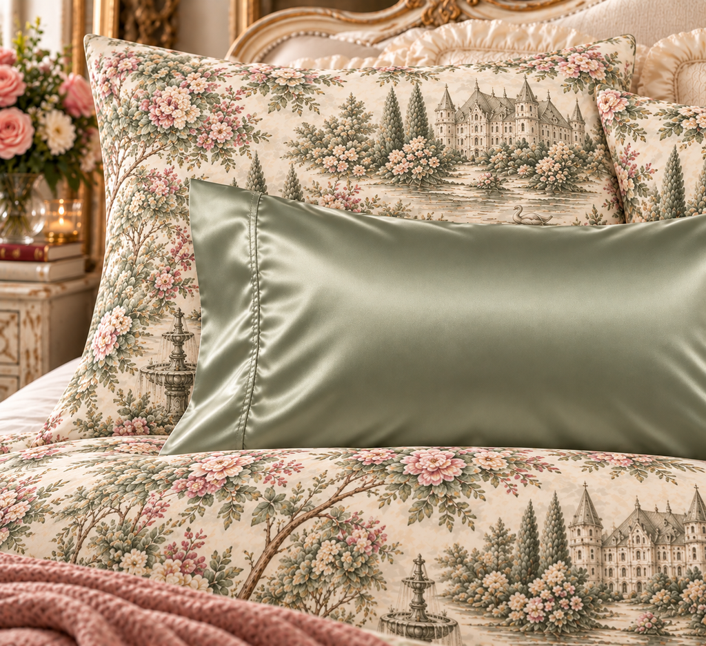 Sage Satin Pillowcase - Olive Green Beauty Hair Protecting Pillowcase, Luxury Rich Bedding Pillow Case, Shabby Chic French Country
