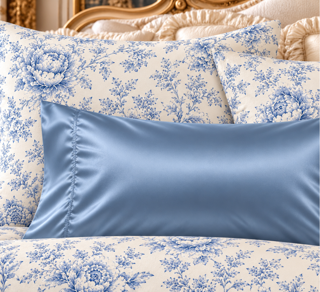 Luxury Satin Pillowcase – Dusty Blue Solid Color French Country Bedding Accent, Soft Romantic Chateaucore Bedroom Decor