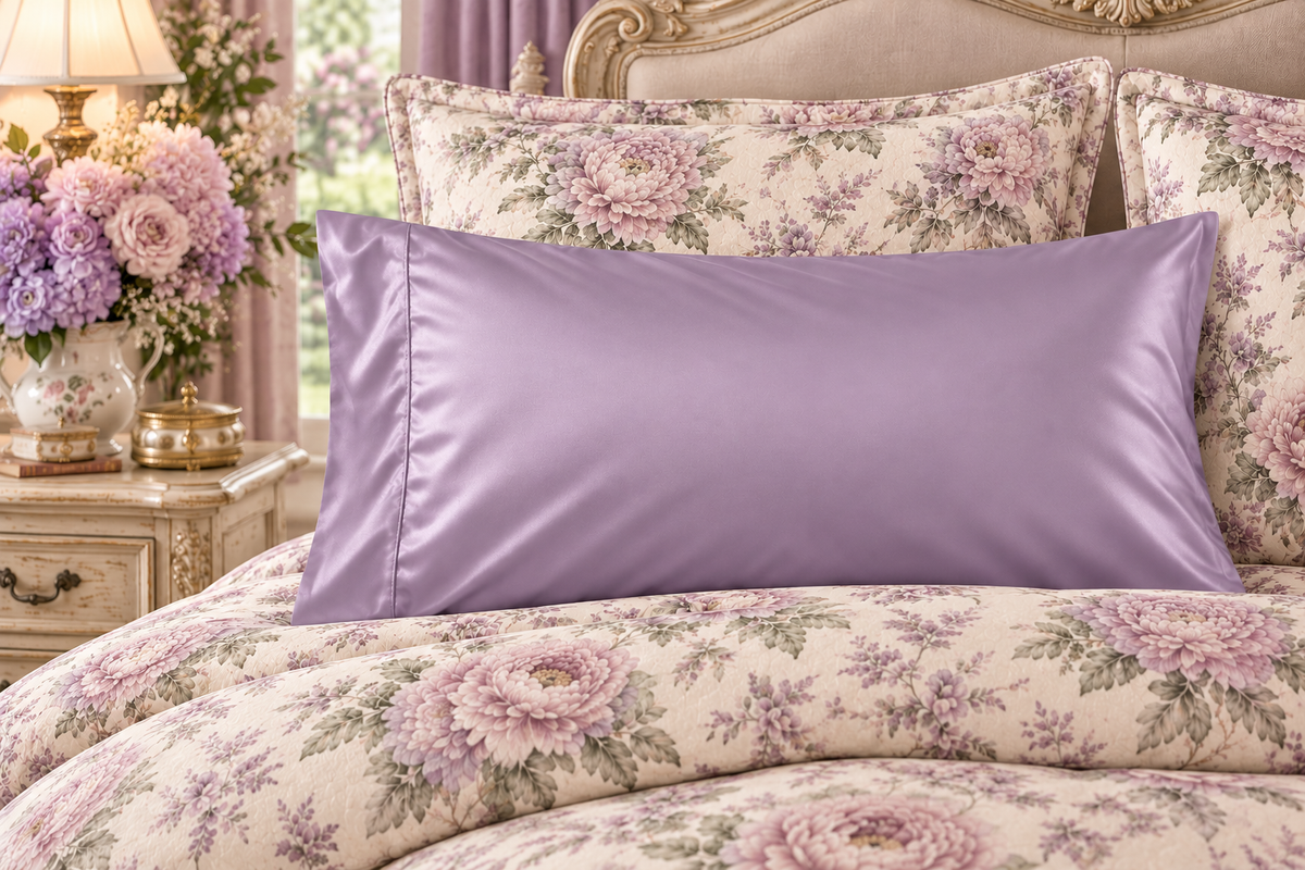 Lavender Satin Pillowcase, Light Purple Pillow Case Smooth Anti-Frizz Hair Skin Protection, Shabby Chic French Country Luxury Bedding
