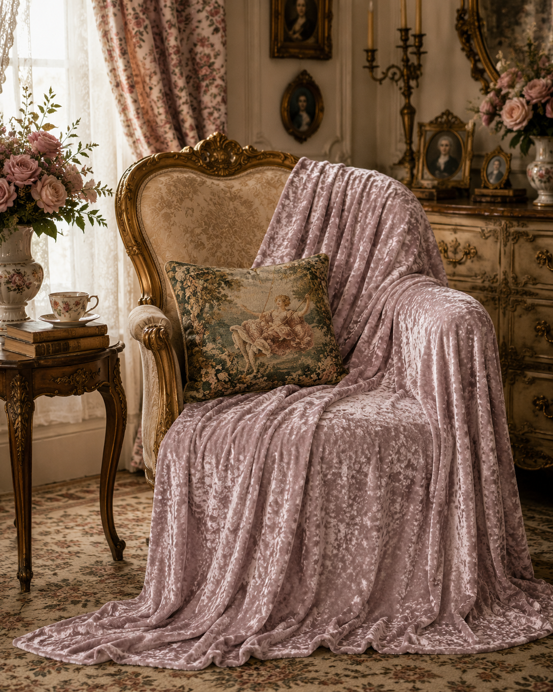 Luxury Soft Blush Pink Crushed Velvet Throw Blanket | Layering Rococo Accent, Shabby Chic Decor, Romantic Chateaucore Wedding Home Gift