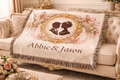 Personalized Victorian Couple Silhouette Woven Tapestry Blanket – Custom Names, Romantic Wedding Keepsake, French Chateau Anniversary Gift, Vintage Floral Wall Hanging