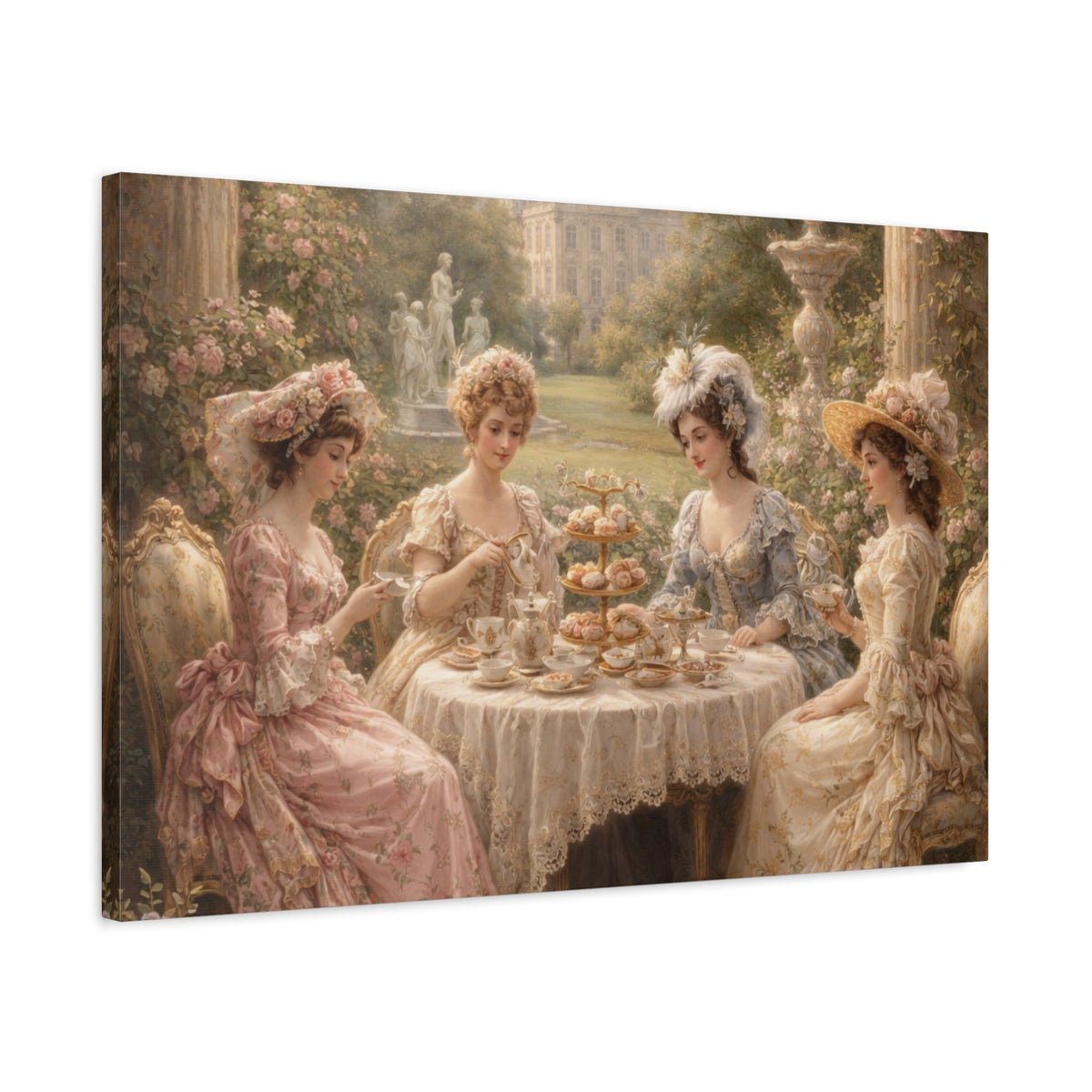 Victorian Ladies Tea Party Canvas Wall Art Print, Feminine Wall Hanging Decor, Vintage 1800's Ladies, Home Decor, Gift for Her, Elegant Art