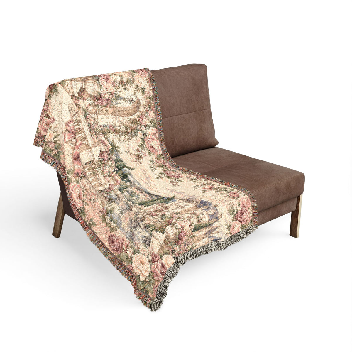 Love Letter Chateau Roses Woven Blanket – Vintage French Floral Tapestry Throw, Romantic Cottagecore Decor