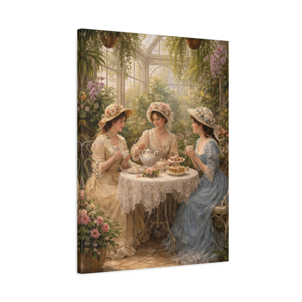 Vintage Ladies Tea Party Canvas Wall Art Print, Feminine Wall Hanging Decor, Victorian 1800's Ladies, Home Decor, Gift for Her, Elegant Art