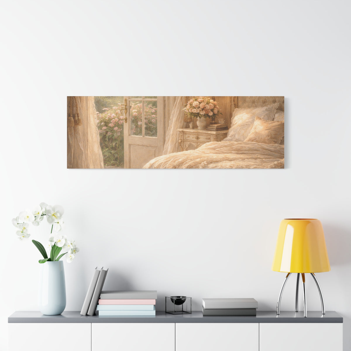 Elegant French Bedroom Canvas Wall Art Print, Chateaucore Feminine Wall Hanging Decor, Shabby Chic Victorian Romantic Home Decor