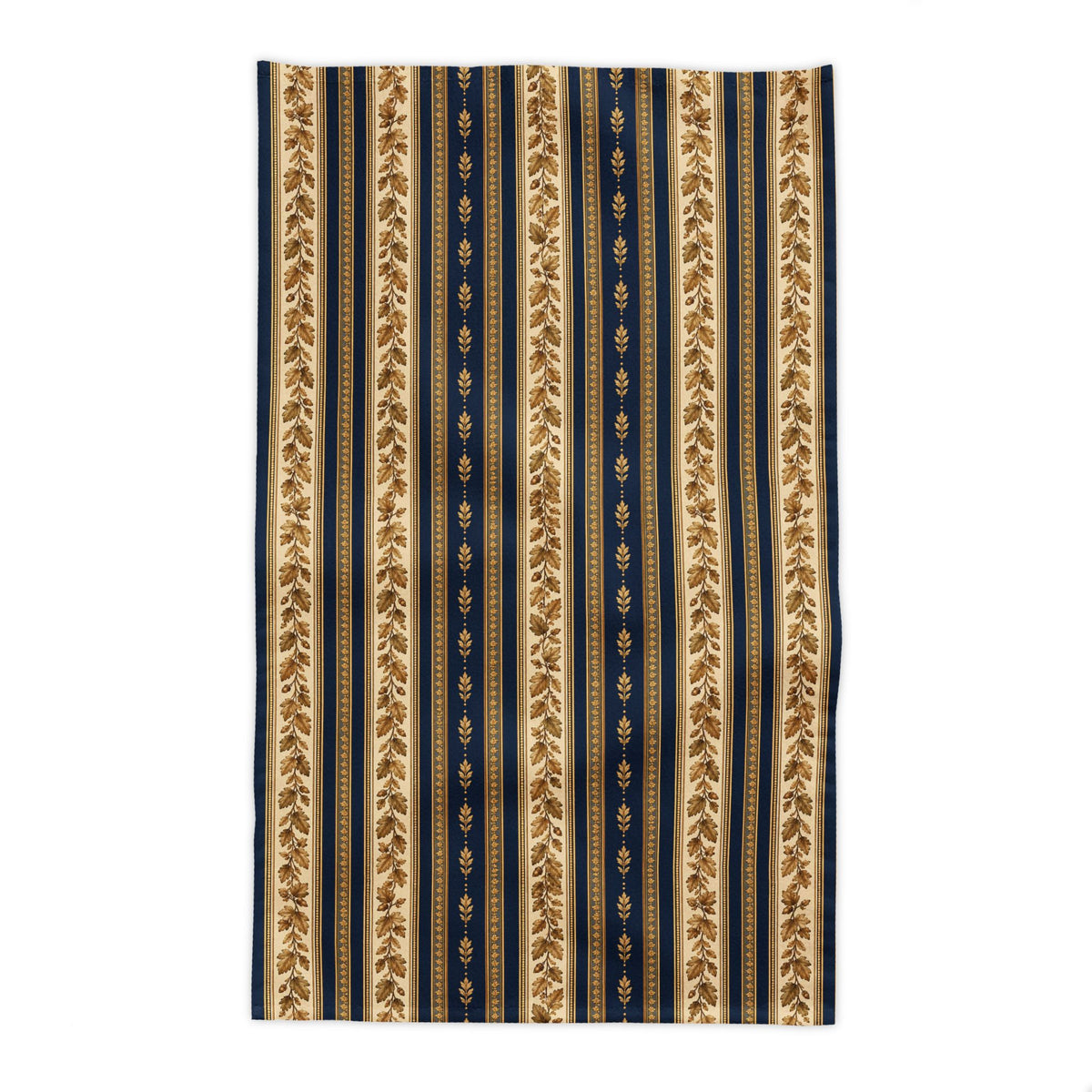 Navy Blue Gold Botanical Stripe Tablecloth, Elegant Autumn Fall Oak Leaf Acorn French Country Table Linen Victorian Dining Decor
