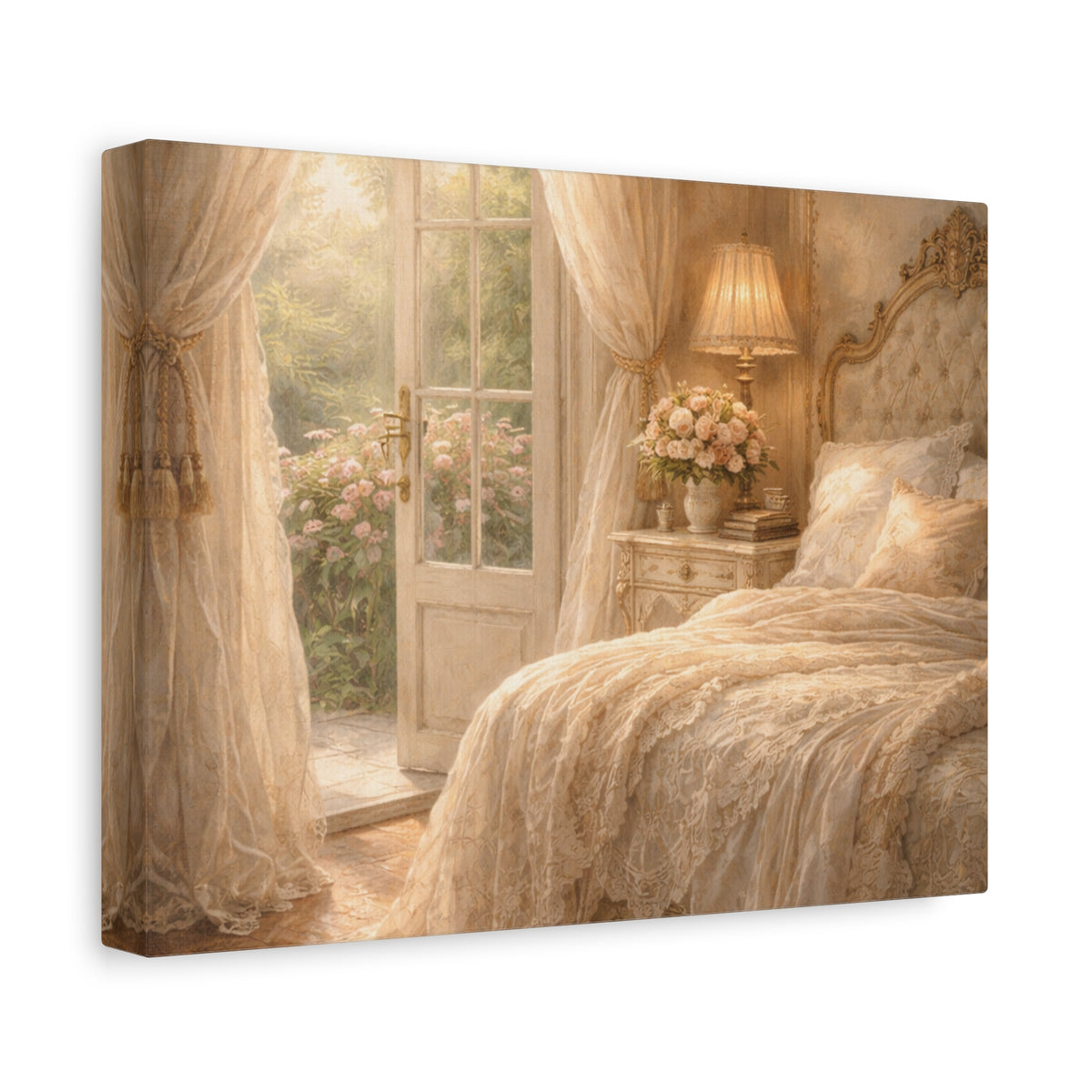 Elegant French Bedroom Canvas Wall Art Print, Chateaucore Feminine Wall Hanging Decor, Shabby Chic Victorian Romantic Home Decor