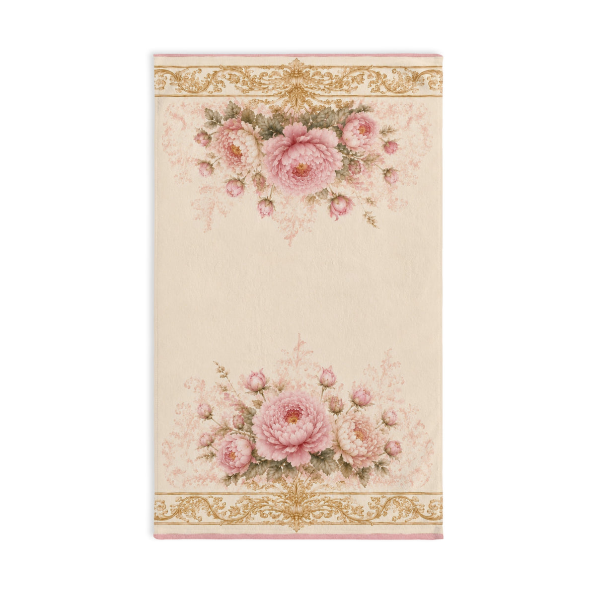 Victorian Pink Peony Hand Towel – Antique Gold Floral Rococo French Country Ornate Baroque Chateaucore Bathroom Decor