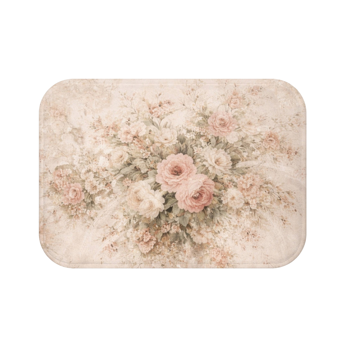 Blush Rose Garden Memory Foam Bathmat – Vintage French Country Floral, Shabby Chic Romantic Chateaucore Bathroom Decor