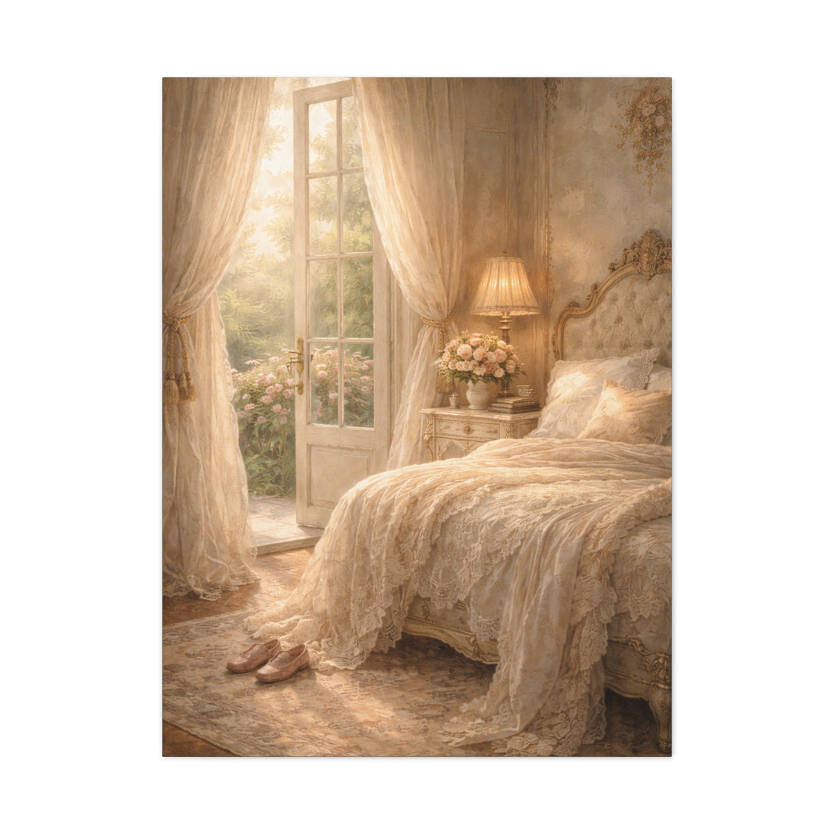 Elegant French Bedroom Canvas Wall Art Print, Chateaucore Feminine Wall Hanging Decor, Shabby Chic Victorian Romantic Home Decor