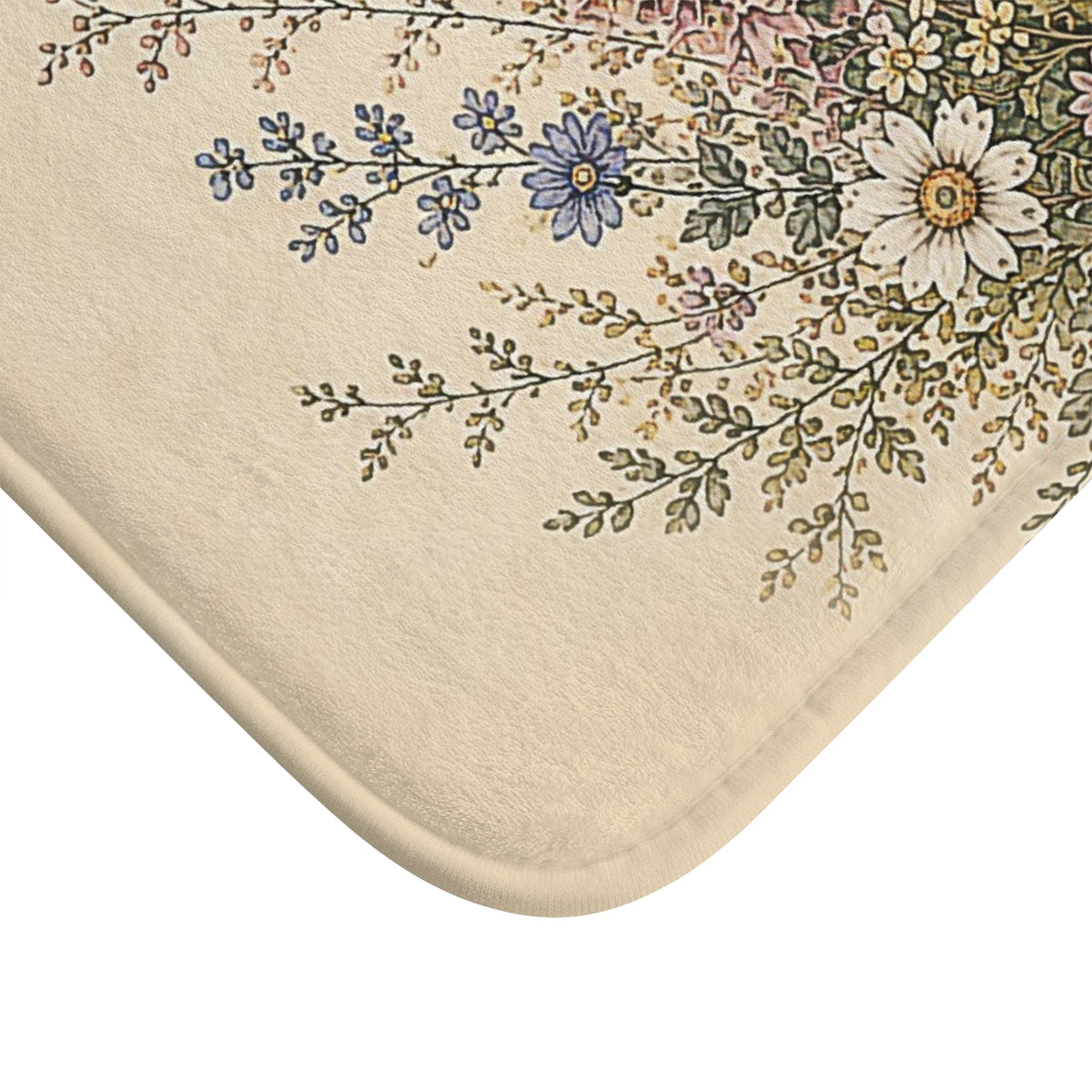 Wildflower Memory Foam Bathmat, Cottagecore Bathroom, Botanical Bath Rug | Pink Foxglove & Blue Delphinium | French Country Bathroom Decor