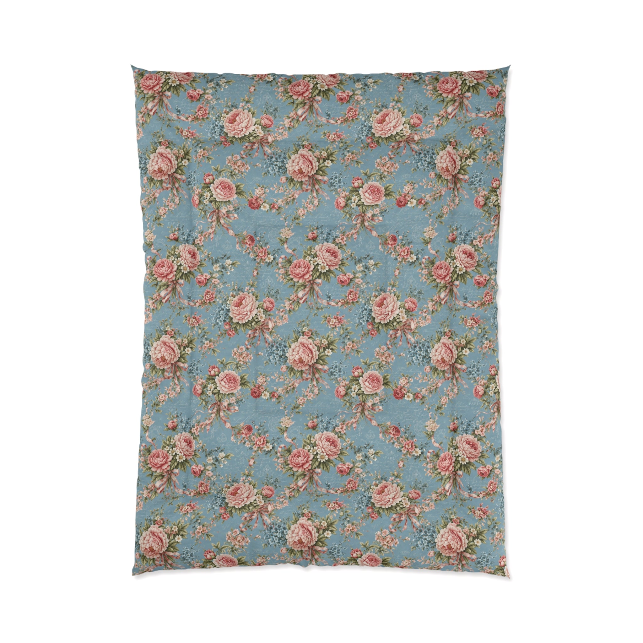 Chateaucore Dusty Blue Pink Floral Comforter Set Floral Vintage Style Bedding Shabby Chic Victorian Queen King Twin French Romantic Bed