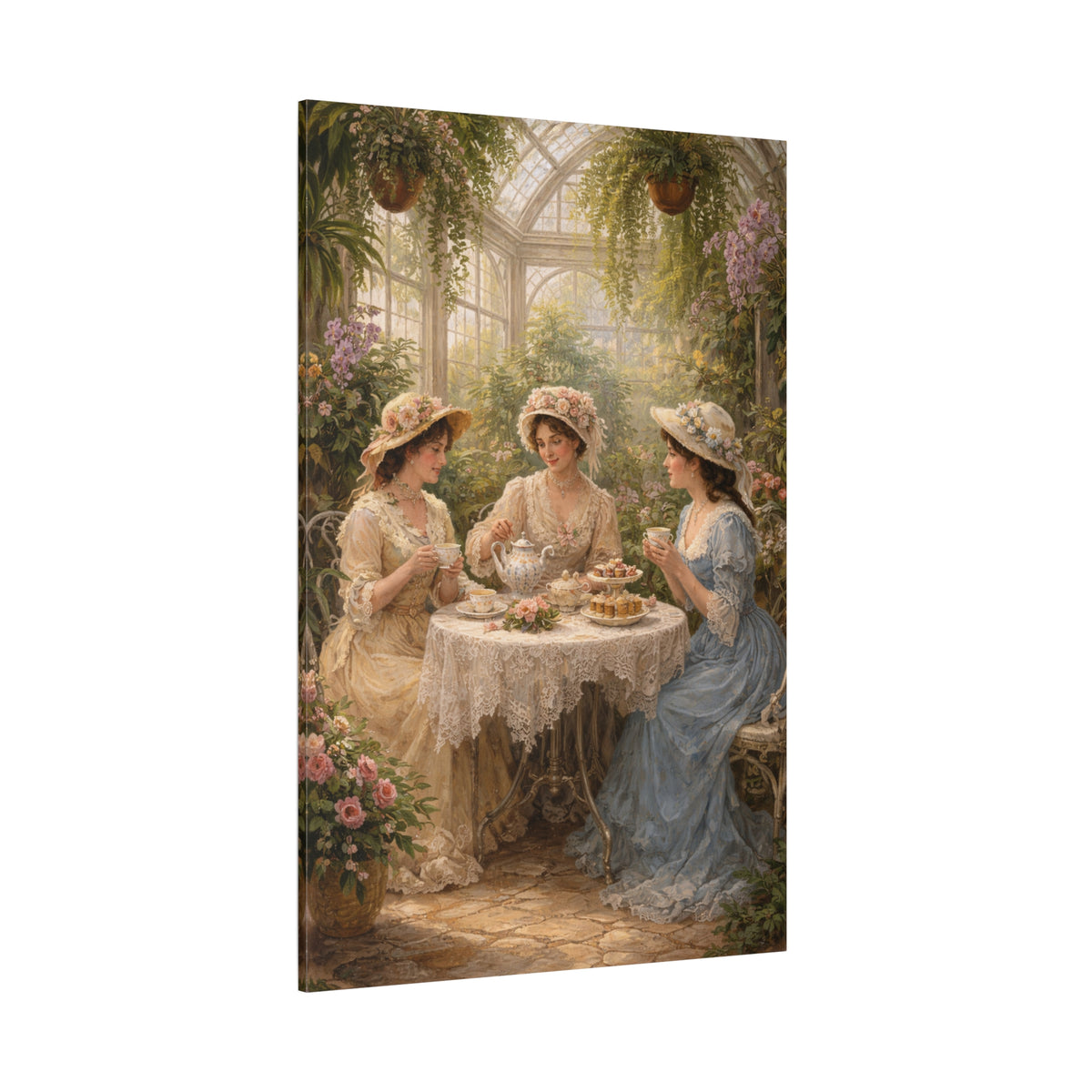 Vintage Ladies Tea Party Canvas Wall Art Print, Feminine Wall Hanging Decor, Victorian 1800's Ladies, Home Decor, Gift for Her, Elegant Art