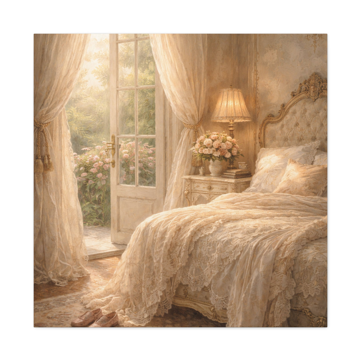 Elegant French Bedroom Canvas Wall Art Print, Chateaucore Feminine Wall Hanging Decor, Shabby Chic Victorian Romantic Home Decor