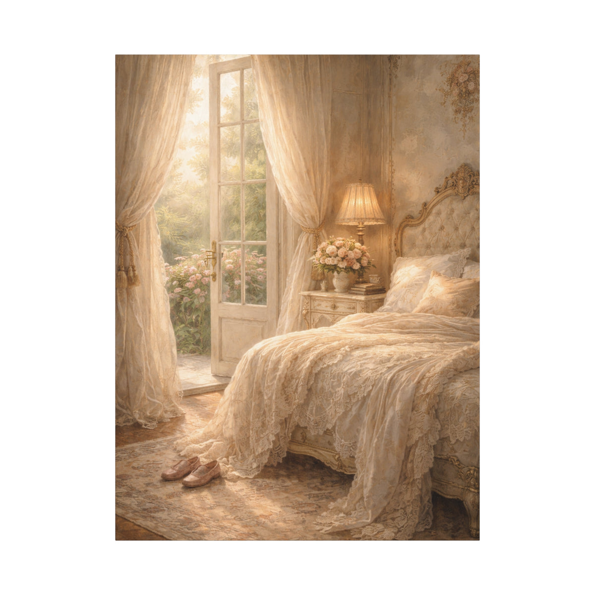 Elegant French Bedroom Canvas Wall Art Print, Chateaucore Feminine Wall Hanging Decor, Shabby Chic Victorian Romantic Home Decor