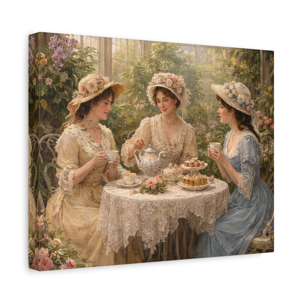 Vintage Ladies Tea Party Canvas Wall Art Print, Feminine Wall Hanging Decor, Victorian 1800's Ladies, Home Decor, Gift for Her, Elegant Art