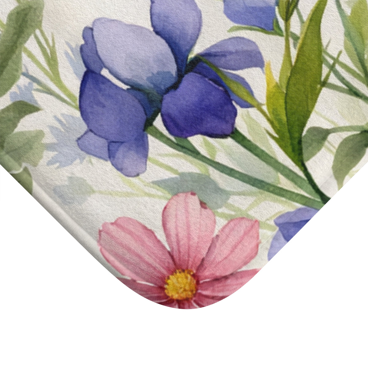 Colorful Wildflower Memory Foam Bathmat, Pink Blue Purple Floral Bathroom Throw Bath Mat Rug, Cottagecore Botanical Garden Decor