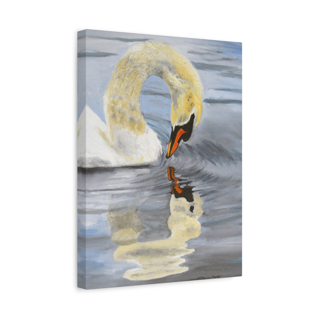 Swan Reflection Art Canvas Print, Elegant Wall Art, French Country Shabby Chic Decor, Nature Bathroom Decor, Bird Watcher Gift
