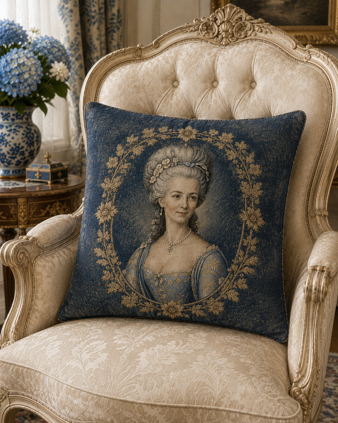 Marie Antoinette Pillow, French Country WovenTapestry Cushion, Victorian Cottage Decor, Rococo Lady Throw Pillow, French Farmhouse Accent