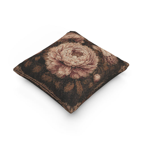 Antique Style Peonies Woven Pillow and Cover, Vintage French Country Throw Pillow, Shabby Chic Hostess Bridal Gift, Chateaucore Layering Cushion Decor