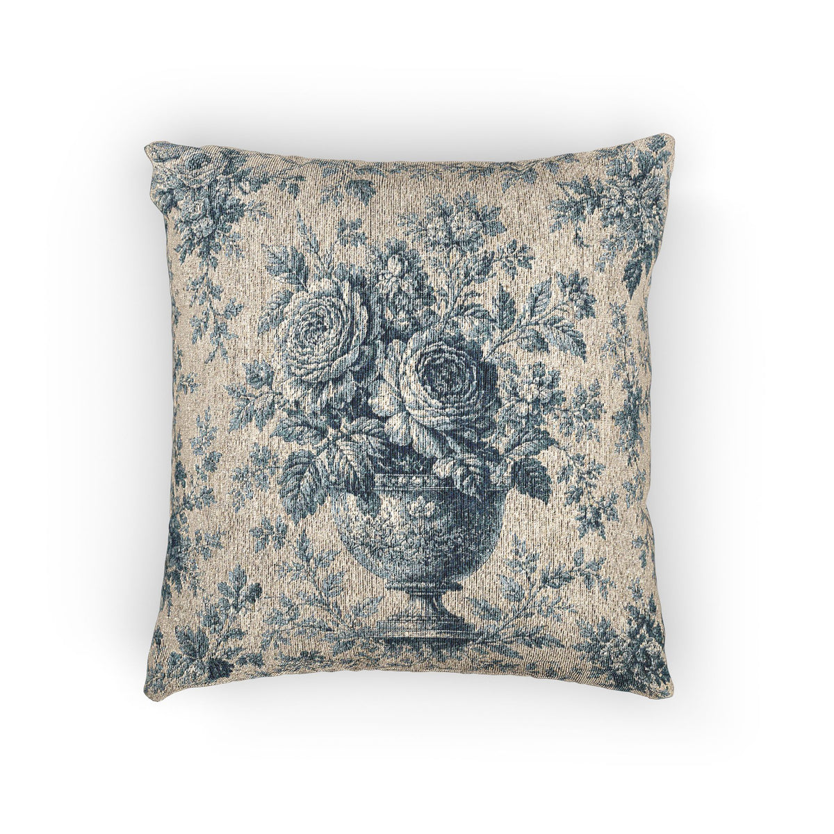 Blue French Toile Woven Tapestry Pillow – Vintage Chateaucore French Country Decorative Accent Pillow