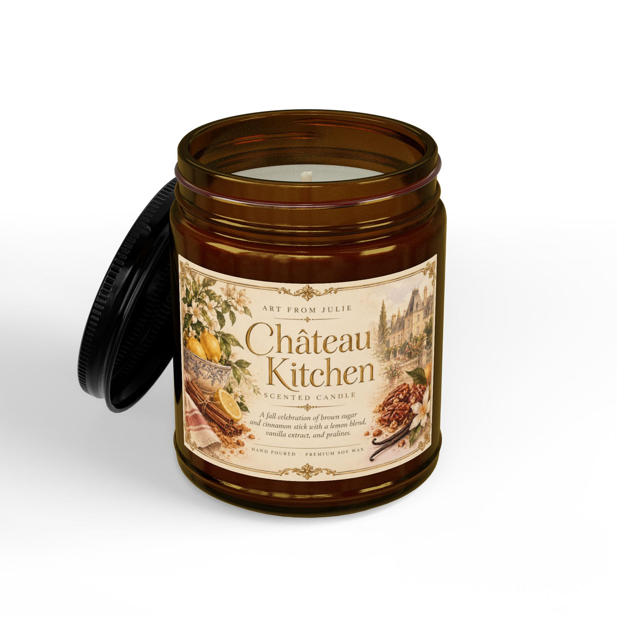 Château Kitchen Jar Scented Candle, Comfort Spice Brown Sugar, Cinnamon, Vanilla & Praline French Country Scented Candle Lemons