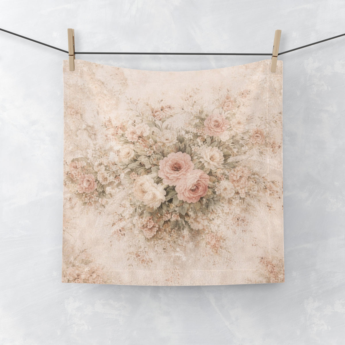 Blush Rose Garden Washcloth, Pink Vintage French Country Floral Wash Cloth, Romantic Shabby Chic Chateaucore Bathroom Decor