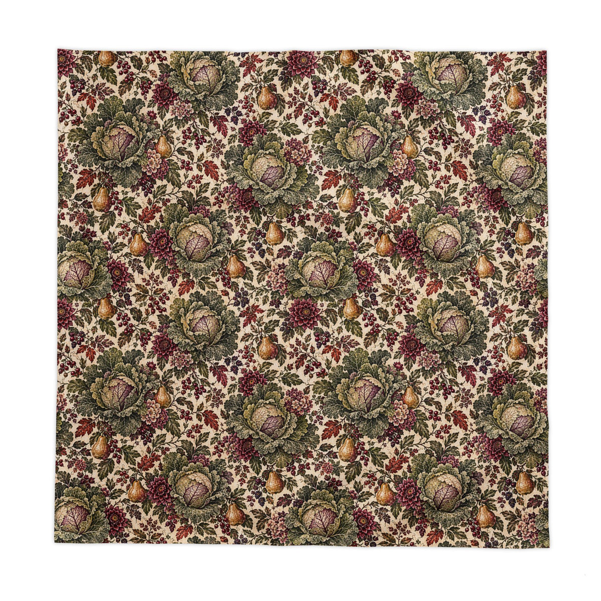 Victorian Cabbage Pear Garden Tablecloth, Burgundy Floral Botanical French Country Dining Table Linen Square Rectangle