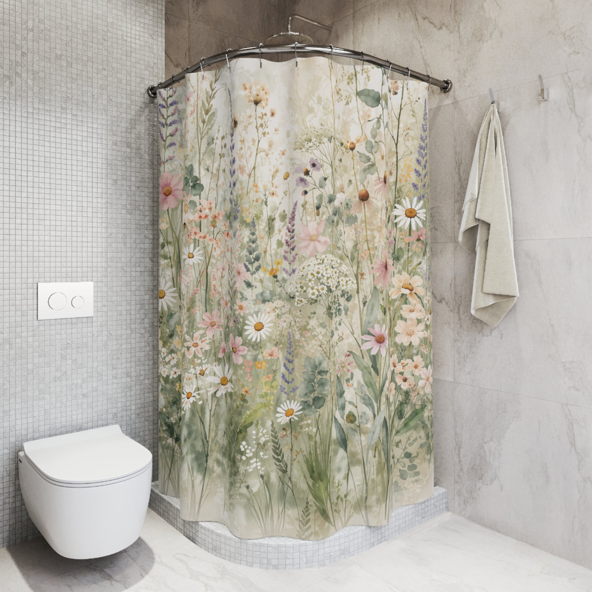 Wildflowers Colorful Fabric Shower Curtain Towel Bathmat Set Forest Bathroom Decor Bundle Interior Design Luxury Water Resistant Accessory
