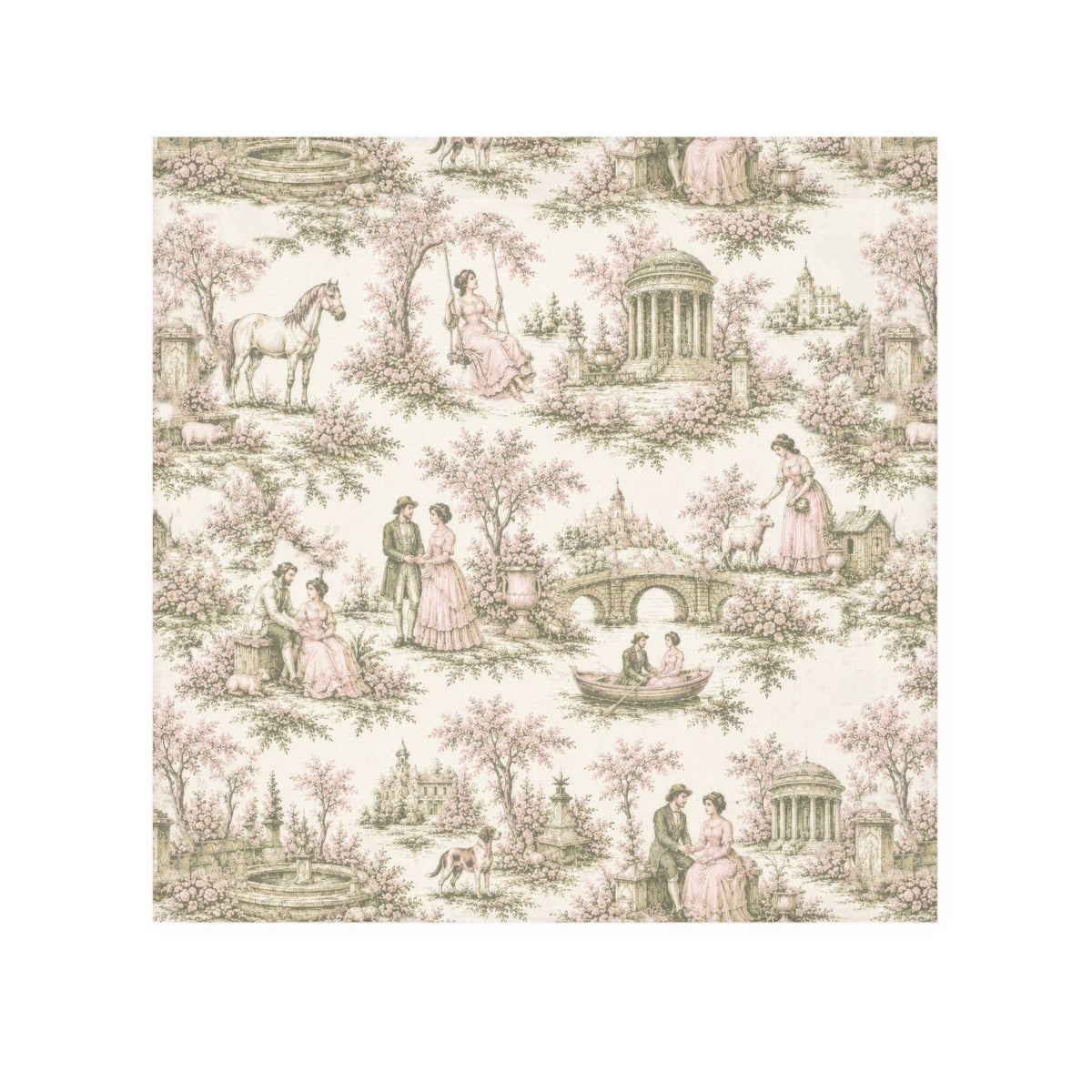 Vintage Sage and Pink Toile de Jouy Washcloth, French Country Pastoral Face Towel, Grandmillennial Shabby Chic