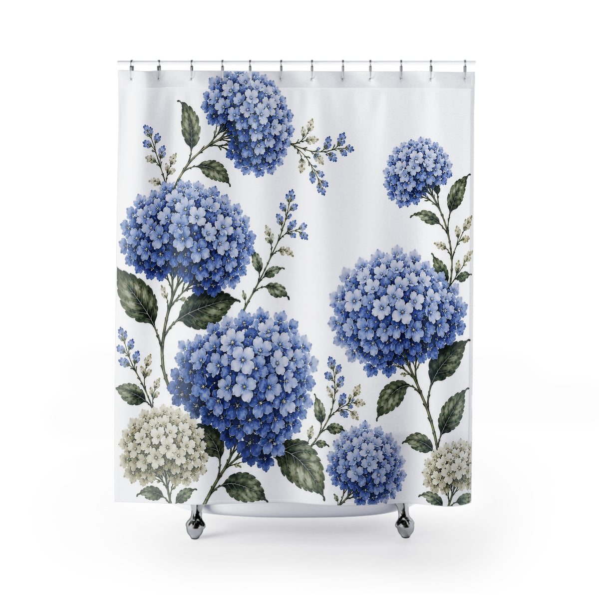 Dusty Blue Hydrangea Shower Curtain – French Country Chateaucore Floral Bathroom Decor – 71×74