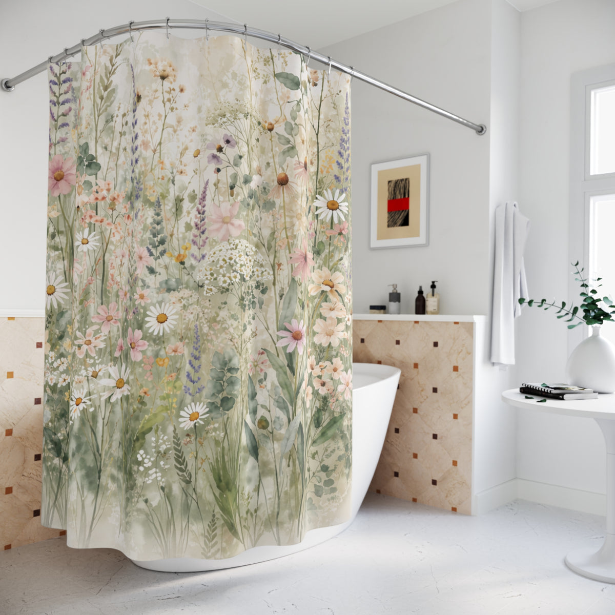 Wildflowers Colorful Fabric Shower Curtain Towel Bathmat Set Forest Bathroom Decor Bundle Interior Design Luxury Water Resistant Accessory