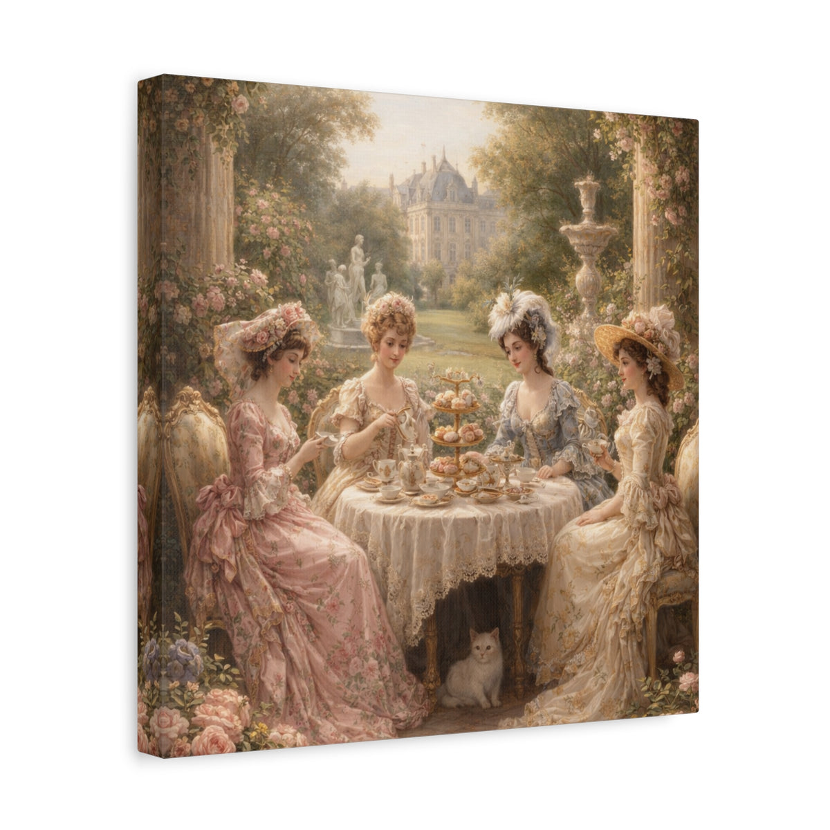 Victorian Ladies Tea Party Canvas Wall Art Print, Feminine Wall Hanging Decor, Vintage 1800's Ladies, Home Decor, Gift for Her, Elegant Art