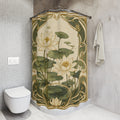Art Nouveau Water Lily Shower Curtain, Sage Green Botanical Bathroom Decor, Watercolor Leaf Bath Curtain, Spa Style Farmhouse Bathroom,
